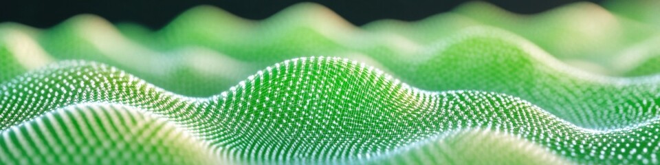 Fototapete - Quantum Green Tech Visualization Futuristic Digital Landscape of Data Waves, Next-Gen AI Computational Design Exploring Sustainable Innovation Horizons