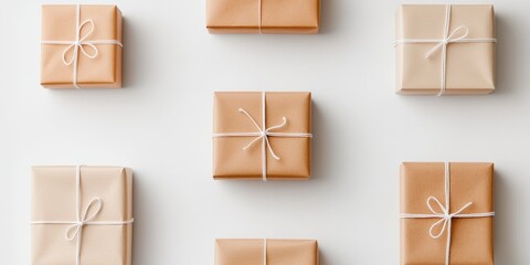 Aufkleber - Minimalist Corporate Gift Styling Elegant Neutral-Toned Gift Boxes Showcasing Modern Professional Exchange Aesthetics for Workplace Branding and Cultural Connection