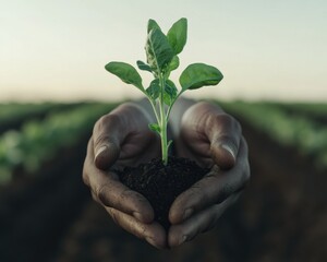 Poster - Regenerative Agriculture Insights Eco-Conscious Farmer Nurturing Young Plant - Sustainable Growth, Climate Resilience and Ethical Farming Innovations