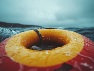 Poster - Resilient Maritime Safety Ultra-Realistic Lifesaver in Dramatic Ocean Rescue Scene - Next-Gen Emergency Response Technology and Climate Adaptation Visualization