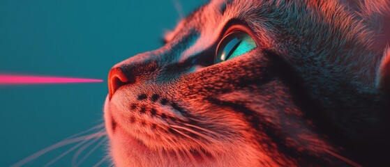 Poster - Smart Pet Tech Revolution Futuristic Interactive Laser Toy Captures Feline Curiosity with Cutting-Edge Digital Enrichment for Modern Pet Wellness
