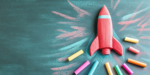 Fototapete - Kinetic Learning Acceleration Dynamic Chalk Rocket Launch Visualizing Educational Empowerment for Gen Z Digital Natives and Innovative Classroom Transformation