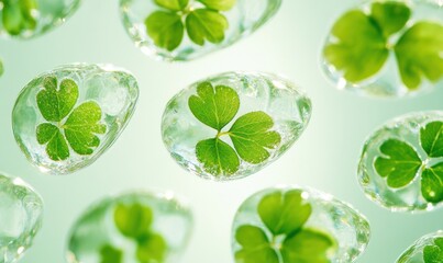 Poster - Translucent Botanical Nail Art Trend Organic Clover Glass Effects Showcasing Eco-Luxury Microtrend in Beauty Innovation and Digital Creative Expression