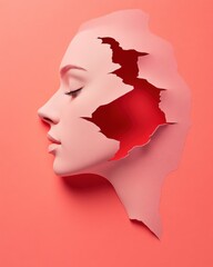 Aufkleber - Neuroplastic Healing Surreal Paper-Cut Profile Reveals Inner Emotional Landscape of Mental Wellness for Gen Z Mindfulness Movement