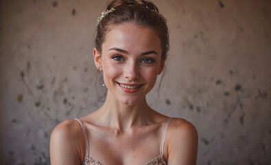 Poster - Woman with a pretty face and a pretty dress. She is smiling. She is wearing a headband