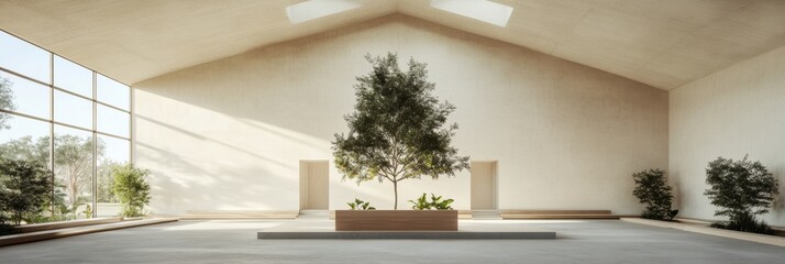 Poster - Minimalist Biophilic Sanctuary Tranquil Architectural Wellness Space with Natural Light and Organic Design - Contemporary Mindfulness Environment