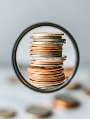 Poster - Minimalist Financial Growth Vision Macro Precision Investing Through Magnified Gold and Silver Coin Stack - Innovative Wealth Management for Digital Entrepreneurs
