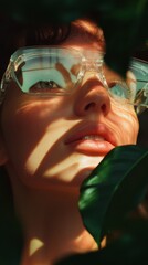 Poster - Futuristic Wellness Aesthetic Gen Z Digital Nomad Exploring Immersive Tech and Natural Sensory Experience with Translucent Augmented Reality Eyewear