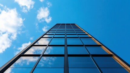 Aufkleber - Minimalist Urban Geometry Advanced Glass Skyscraper Facade Revealing Architectural Innovation, Transparency, and Modern Corporate Design Aesthetic
