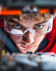 Aufkleber - AI-Powered Precision Next-Gen Electronics Technician in Immersive Diagnostic Workflow - Cutting-Edge Industrial Innovation Meets Hyper-Focused Professional Expertise