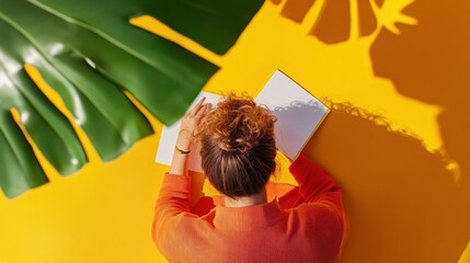 Poster - Vibrant Workspace Wellness Gen Z Creative Professional Embracing Minimalist Design with Tropical Biophilic Aesthetic - Empowering Productivity and Modern Mindful Work Environments