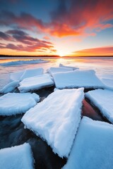 Aufkleber - Ethereal Arctic Landscapes Dramatic Frozen Water Seascape with Sunset Glacial Textures - Climate Change and Environmental Design Visualization