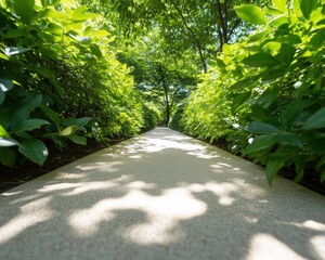 Poster - Urban Green Sanctuary Verdant Tokyo Pathway Reveals Biophilic Design - Sustainable Workplace Wellness Landscape Architecture for Modern Productivity