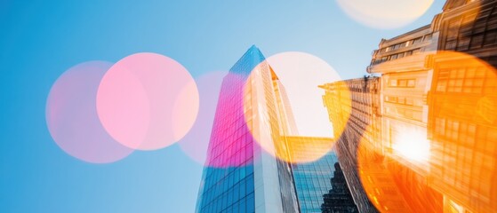 Leinwandbilder - Vibrant Urban Geometry Next-Gen Smart City Architecture Showcasing Futuristic Design, Dynamic Color Gradients and Sustainable Innovation in Modern Skyline Visualization