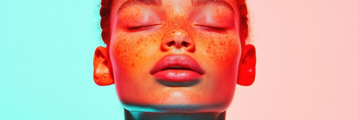 Poster - Chromatic Serenity Gen Z Wellness Portrait with Vibrant Color Gradient - Mindful Aesthetic for Digital Mental Health and Emotional Resilience Content