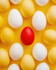 Leinwandbilder - Minimalist Geometric Branding Concept Vibrant Yellow Egg Grid Showcasing Unique Market Differentiation and Strategic Innovation for Modern Business Storytelling