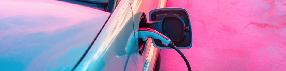 Aufkleber - Electric Mobility Revolution Futuristic EV Charging Aesthetic with Iridescent Gradient - Sustainable Transport Innovation in Minimalist Urban Design