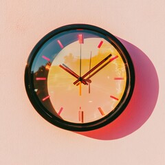 Poster - Sunset Gradient Minimalism Vintage Wall Clock on Soft Pink Backdrop - Time Management Inspiration for Creative Professionals and Goal Setters