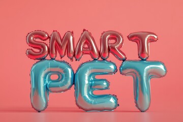 Fototapete - Tech-Driven Pet Innovation Metallic Balloon Typography Visualizing Smart Pet Technology - Next-Gen Digital Companion Branding and Interactive Design Concept