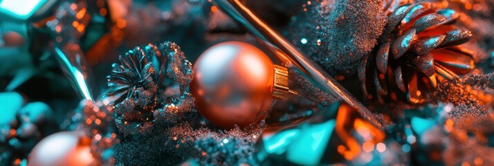 Aufkleber - Immersive Festive Sensory Marketing Copper-Teal Luxury Christmas Ornament Texture Experience - Innovative Holiday Branding Visual