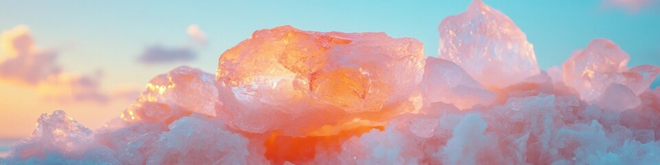 Poster - Ethereal Cloud Dreamscape Pastel Sunset Sky with Luminous Crystal-Like Formations - Immersive Digital Art, Wellness Visualization and Mindful Design Inspiration