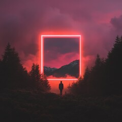 Aufkleber - Liminal Horizons Neon Dreamscape Portal - Immersive Digital Escapism Visualizing Boundary-Crossing Experiences in Metaverse Storytelling