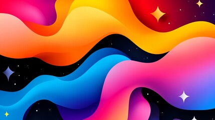 Aufkleber - abstract waves flow across a dark space background featuring vivid color gradients and scattered sta