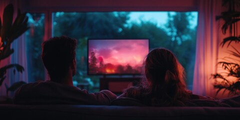 Aufkleber - Connected Home Cinema Immersive Millennial Living Room Experience with Smart TV, Ambient Lighting, and Atmospheric Streaming Content for Digital Lifestyle Marketing