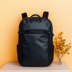 Poster - Urban Mobility Redefined Sleek Minimalist Black Backpack for Digital Nomads - Ergonomic Tech-Ready Commuter Solution with Sustainable Design Aesthetic