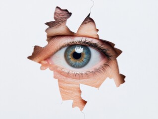 Poster - Fragmented Identity Exploration Hyper-Realistic Eye Emerging Through Deconstructed Paper Layers - Gen Z Self-Discovery Visual Narrative