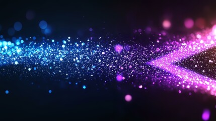 Poster - Magical glowing particles flow from blue to pink creating dynamic motion effect against dark background, abstract light bokeh design for festive backgrounds.