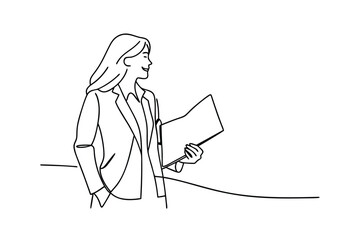 Poster - Businesswoman Holding Documents, Professional, Outline, Minimalist, Line Art, Simple, Elegant, Woman