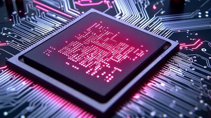 Poster - Close-up of a computer processor with glowing circuits.