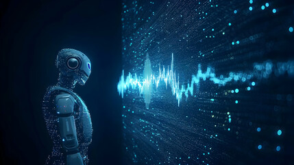 Poster - Futuristic Robot Listening To Audio Visualization