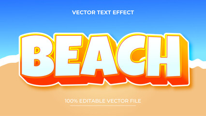 Poster - Editable text effect Summer Beach 3d Cartoon template style with beach background