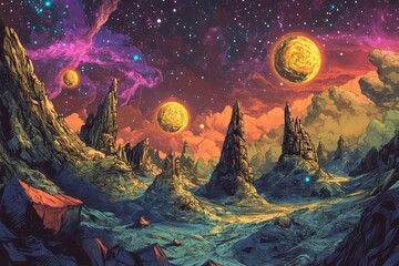 Wall Mural - magical illustration of the surface of space