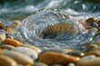 © Andrii Savchuk - Closeup of water swirling around smooth stones in river