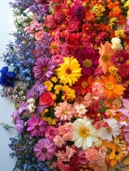 Poster - Beautiful gradient of real flowers showcasing all rainbow colors in a vibrant and detailed arrangement suitable for decoration and inspiration
