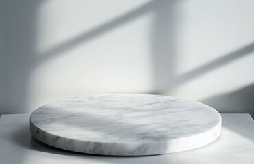 Poster - White marble product display podium for cosmetic products minimal scene with sunlight and shadow effects