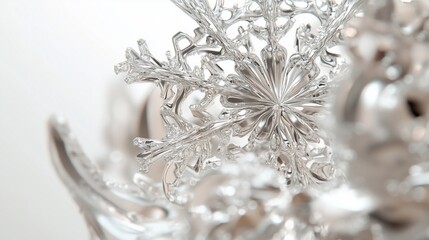 Fototapete - Snowflake on a white background. Close up of snow on a snowy day. Isolated background with white walls. A flake of snow against lifestyle a white backdrop.