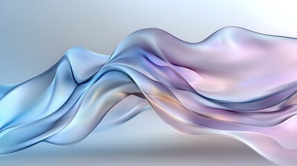 Poster - Flowing abstract silk fabric in pastel blue and pink creates gentle waves and curves against light background, soft luxury textile movement for design projects.