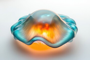 Wall Mural - abstract organic form glows from within, resembling a sea creature with translucent turquoise skin a