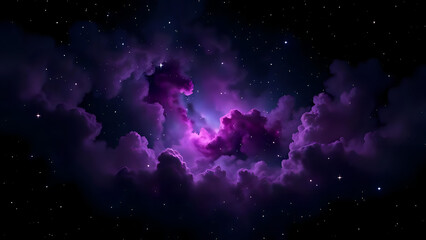a deep purple and lilac cosmic nebula surrounding a black starry sky