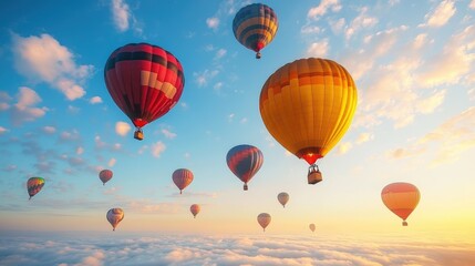  Surreal sky adventure hot air balloons dreamy landscape digital art ethereal atmosphere elevated perspective high fidelity