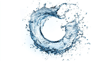 Poster - A dynamic circular splash of water with droplets on a clean white background in a studio shot