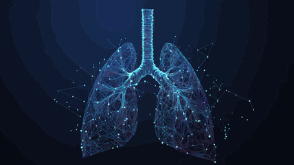 Poster - Low Poly Vector Illustration of Lungs in Starry Sky Design - Minimalist Flat Polygonal Health Concept Art for Medical and Science Use in Blue Color