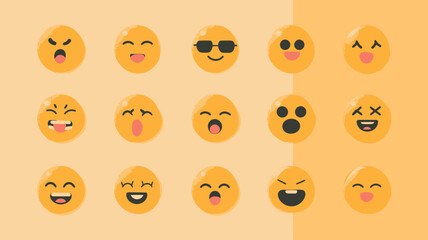 Poster - Set of Expressive Vector Emoticons with Various Facial Expressions for Digital Communication in Emoji Style
