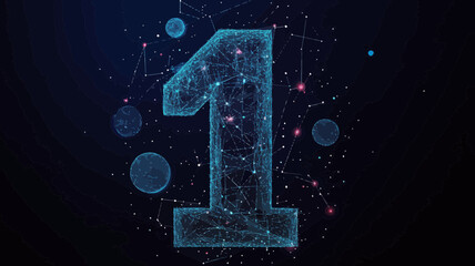 Poster - Starry Sky Digit 1 Vector Illustration with Planets, Stars, and Galaxy Elements in Minimalist Wireframe Style