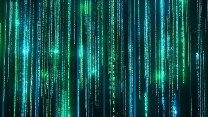 Digital green and blue data streams in a futuristic style  