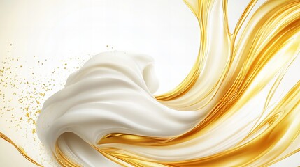 Aufkleber - swirling abstract forms showcase a blend of creamy white and golden liquid creating a dynamic, fluid